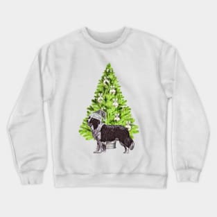 Border Collie Dog Christmas scene with Christmas tree and Santa hat Crewneck Sweatshirt